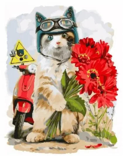 

cioioil-T1210 motorcycle and cat holding flowers DIY Painting By Numbers Acrylic Paint On Canvas Modern Wall Art Picture Colorin