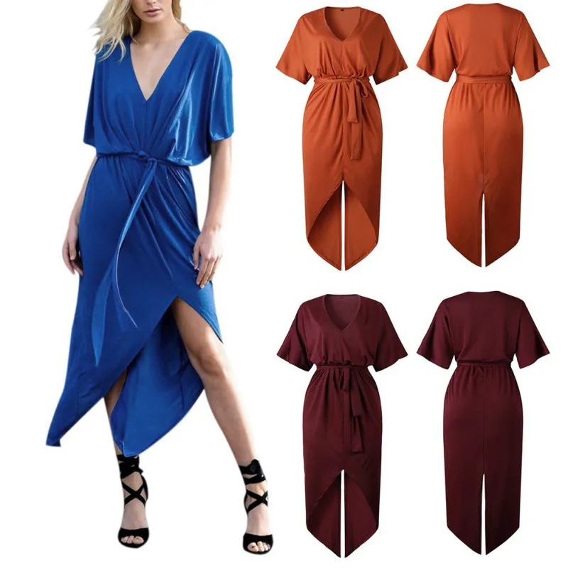 Женское платье с коротким рукавом Пляжное v-образным вырезом Повседневное миди