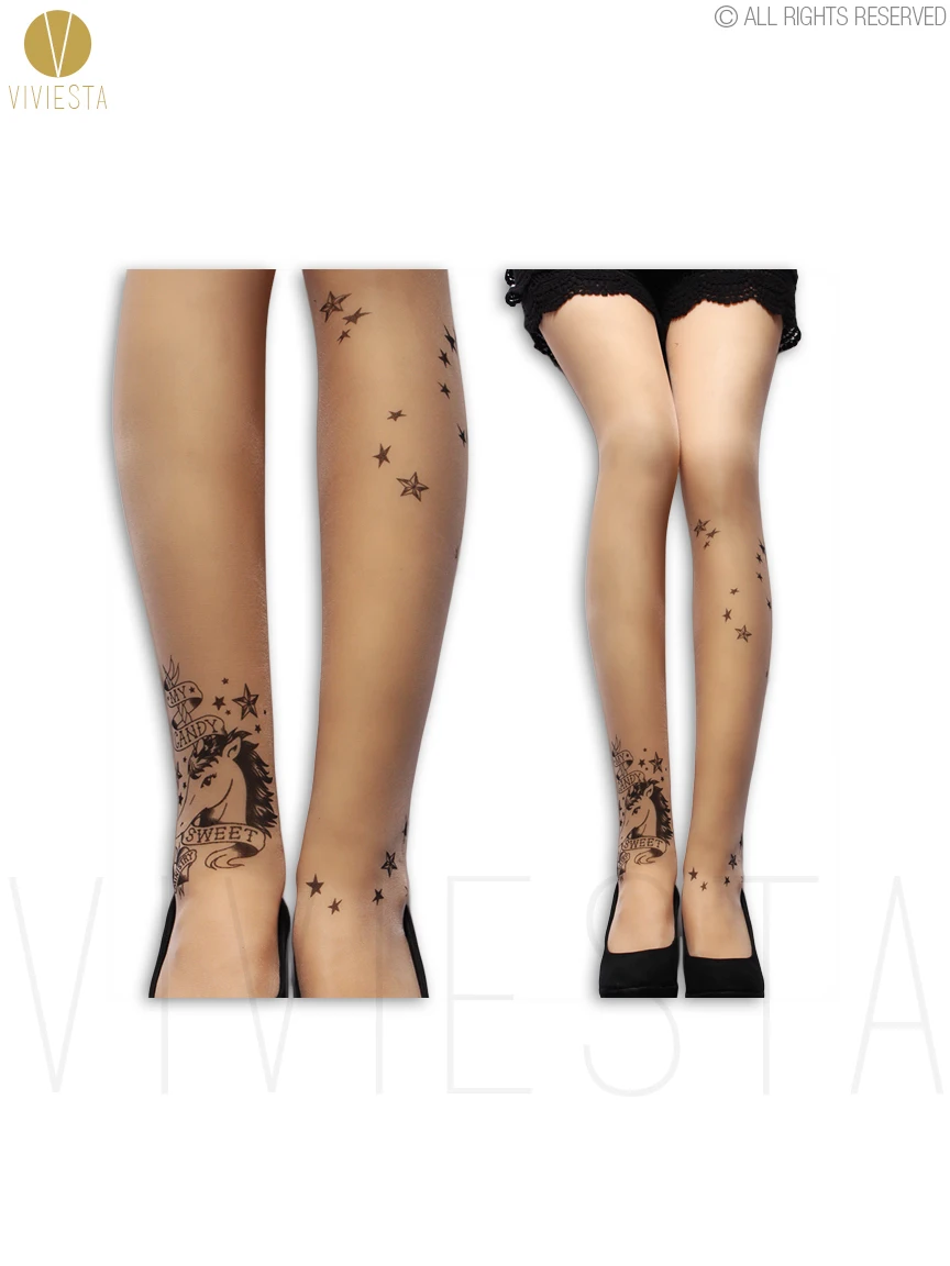 СЛАДКИЙ ЕДИНОРОГ ТАТУИРОВКИ КОЛГОТКИ-20D женские Япония Стиль Милый Лошадь Осел