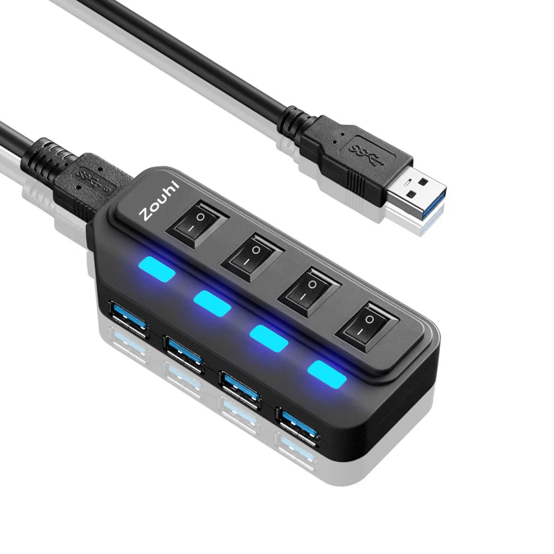 High Speed 5Gbps 4 Port USB 3.0 Hub With Switch Extension Splitter For Computer PC Laptop Desktop Sync Data Charge Adapter | Компьютеры и