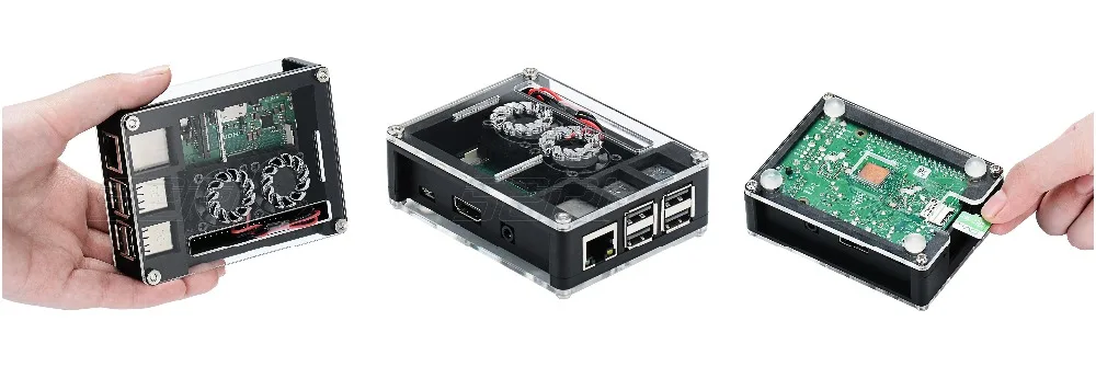 52Pi акриловый пластиковый корпус с дополнительным 3B+ версия двойной вентилятор Heatink 5V 2.5A адаптер питания только для Rasberry Pi 3 B Plus/3B