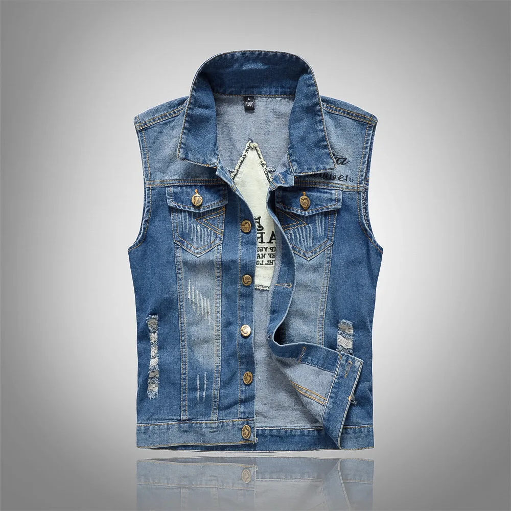 

Mens Denim Vest 2020 New Brand Jeans Vests Men Slim Fit Sleeveless Jacket Patchwork Waistcoat Gliet Men Plus Size M-5XL