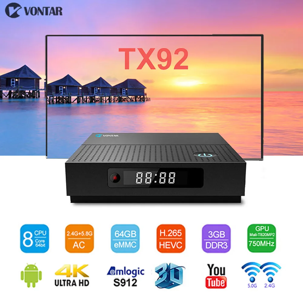 Оригинальный TX92 3 Гб/64 GB GB/32 Android 7 1 Smart ТВ Box Amlogic S912 Octa Core 2 4/5 ГГц Wi Fi 4 K H.265 Media Player
