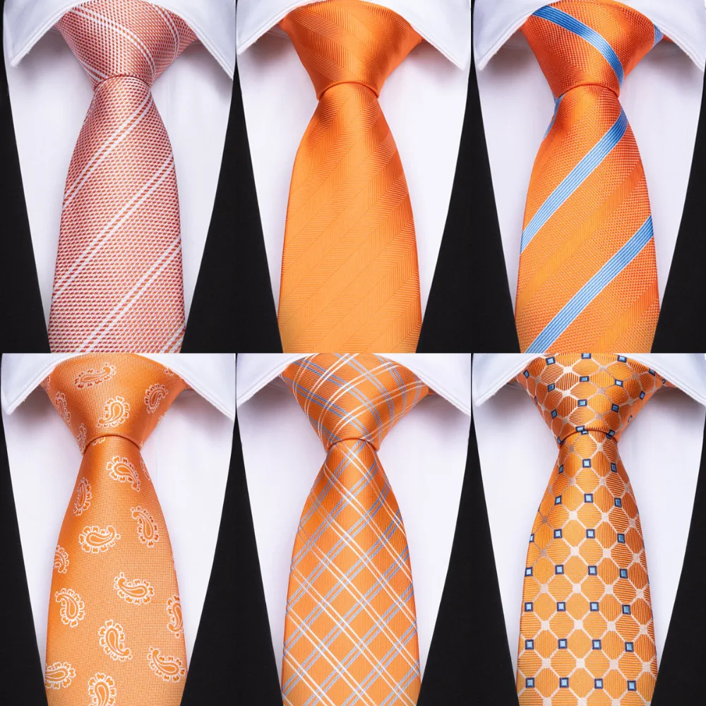 DiBanGu, оранжевые полосатые однотонные галстуки в клетку с пейсли, модный мужской галстук с Ханки, запонки, шелковые галстуки на шею для мужчин...