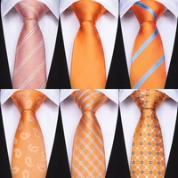 dibangu orange striped solid paisley plaids fashion mens tie with hanky cufflinks silk neck ties for men wedding party neckties