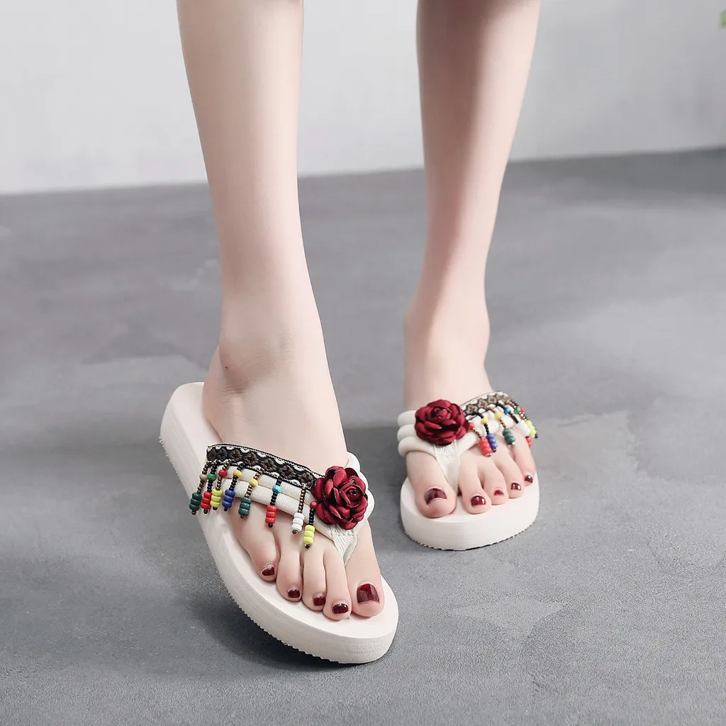 SAGACE/женские летние шлепанцы на низком каблуке Пляжные танкетке в богемном стиле