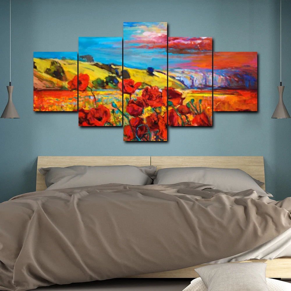 Abstract Modern Popular Wall Art Vintage Canvas Oil Painting Cartoon Animal 5 Panel Posters For Home Living Room Decor No Frame | Дом и сад
