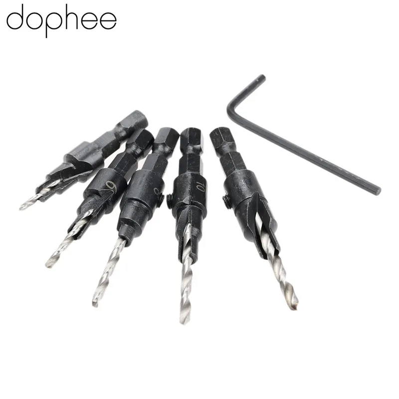 Dophee 5 шт. Набор сменных Сверл из быстрорежущей стали для зенковки древесины + 1/4