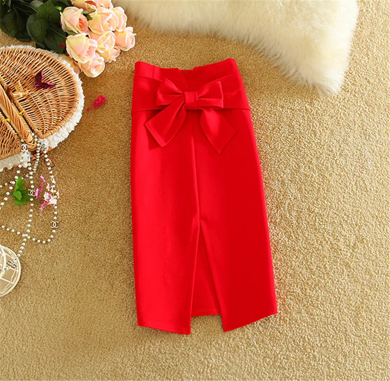 Новая модная элегантная винтажная Женская юбка карандаш с бантом и вырезами