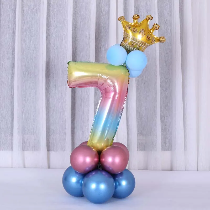 number 7 14 шт. 32 дюймов градиент номер Фольга шарики Baby Shower 1 2 3 4 5 6 7 8 9 лет Happy День рождения украшения детский праздничный костюм Свадебные сувениры - Цвет: number 7
