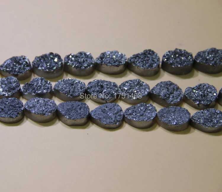 Титановое черное ожерелье с друзой Овальные Плоские бусины подвески Drusy верхним