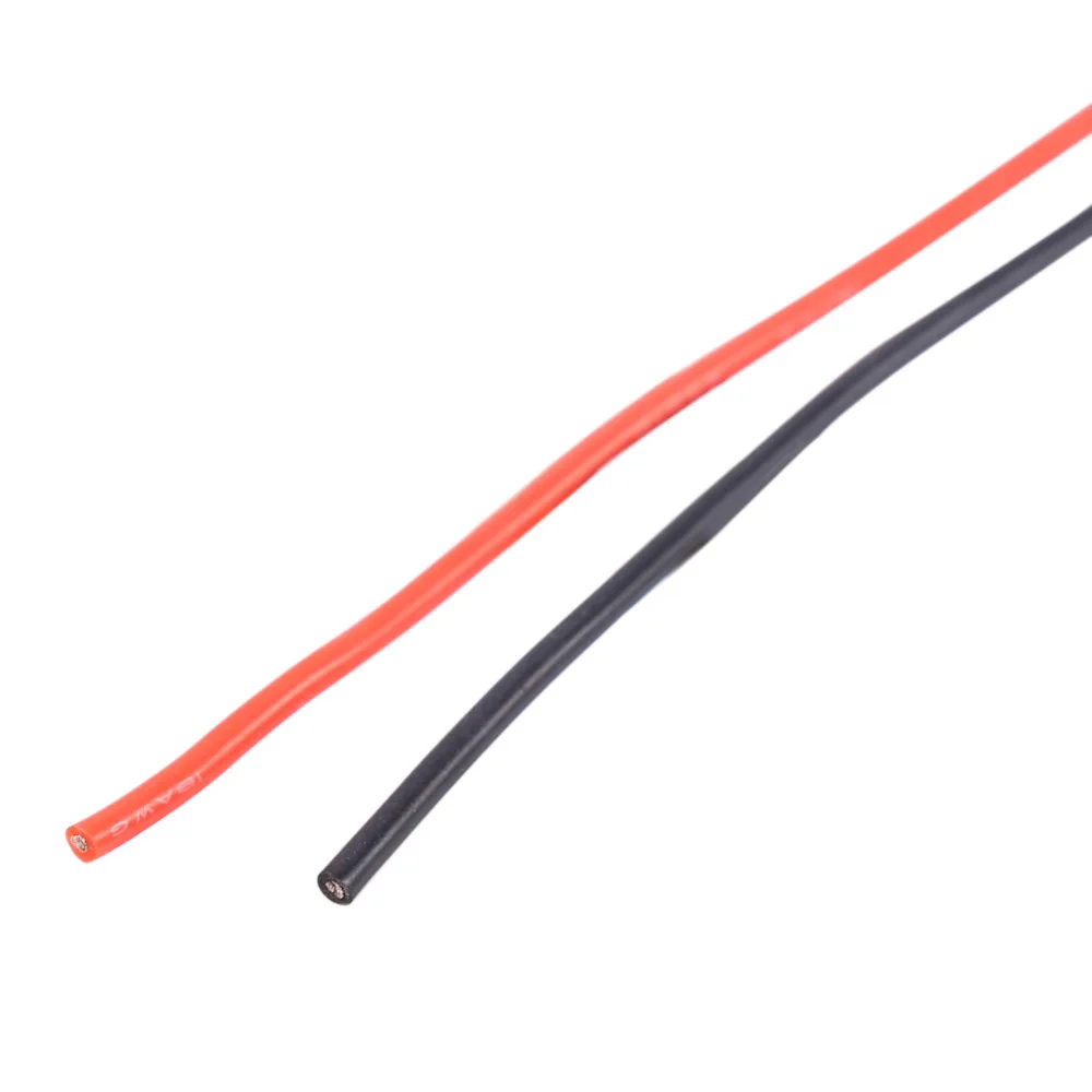 Силиконовый кабель гибкий 18AWG 2 м медный многожильный провод (1 красный + 1 черный)