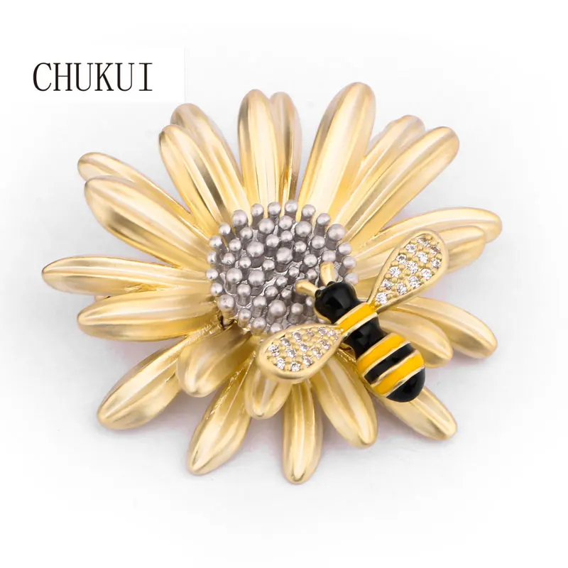 CHUKUI Yellow Enamel Sunflower Brooch Pins Zircon Flying Insect Bee Brooches For Women Daily Clothes Accessories | Украшения и