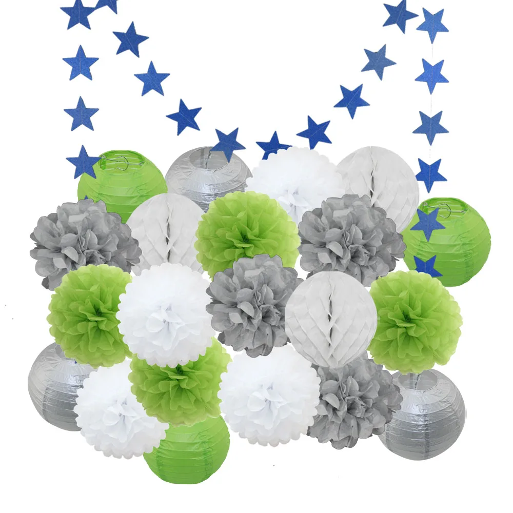 silver green set Горячая 22 шт./компл. золото/черный/белый подвесной круглый бумажный фонарь для выпускное мероприятие праздничное украшение свадебный Декор бумажные ремесла - Цвет: silver green set