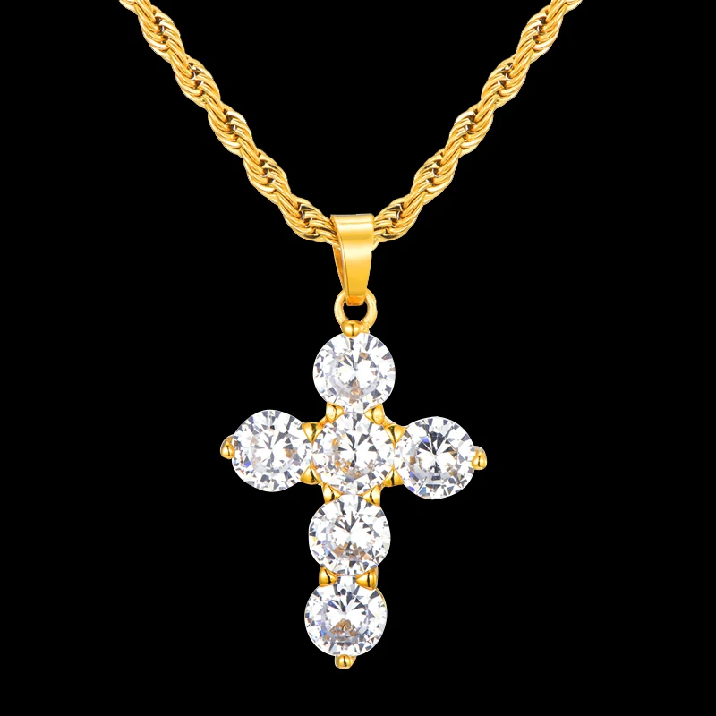 Хип хоп Iced Out Bling из нержавеющей стали крест ожерелья и подвески золотой цвет для