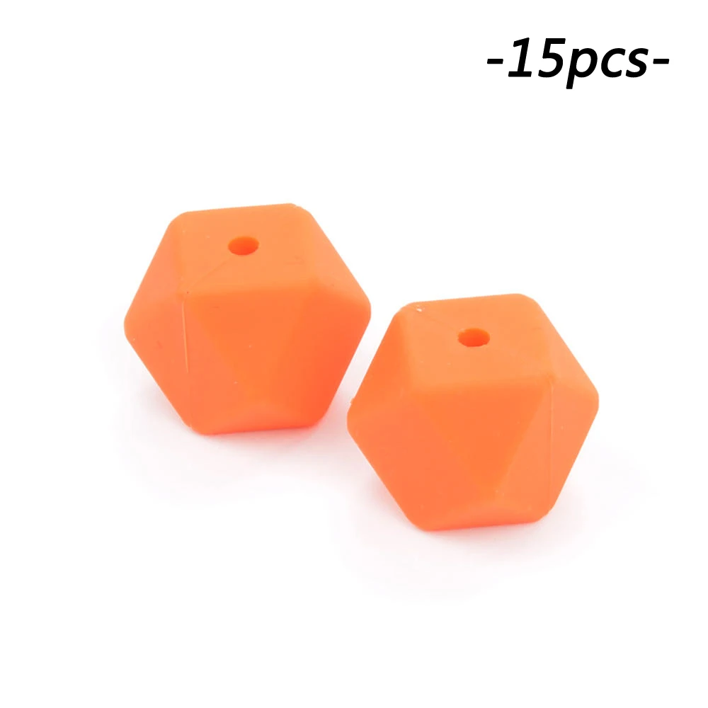 orange 15 шт./лот, шестигранные силиконовые бусины, 17 мм, пищевые Силиконовые Детские Прорезыватели для прорезывания зубов, ожерелья для изготовления жевательных прорезывателей, свободные бусины для прорезывания зубов - Цвет: orange