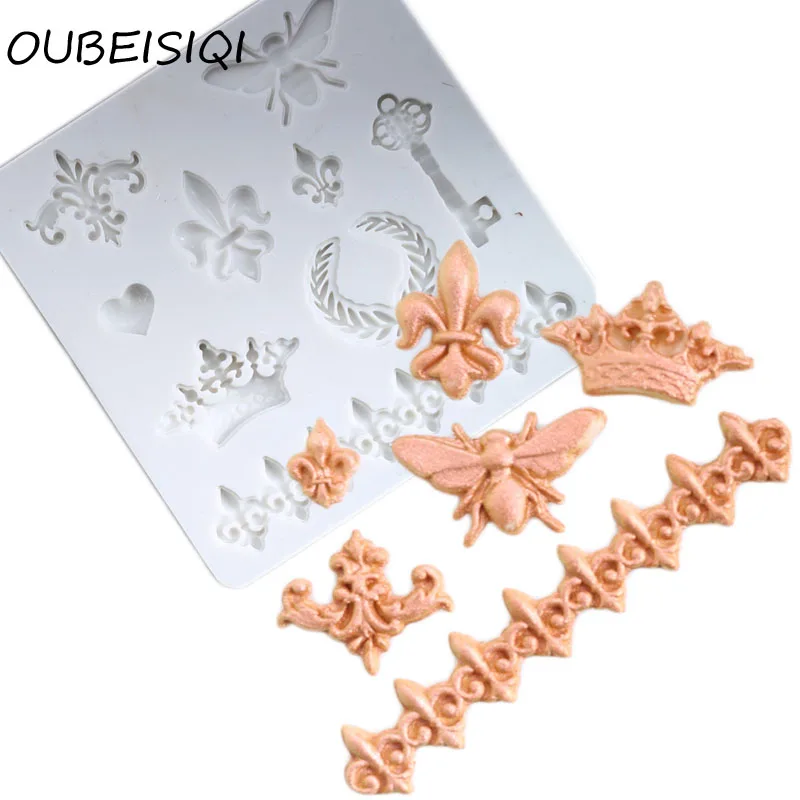 Корона Флер де Лис Сердце Бабочка Коллекция помадка Кекс Плесень рельеф границы