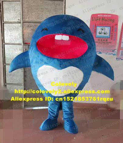 Happy Blue Dolphin Porpoise Sea Hog Delphinids Whale Cetacean Mascot Costume Cartoon Character Mascotte White Stomach ZZ1746 FS |