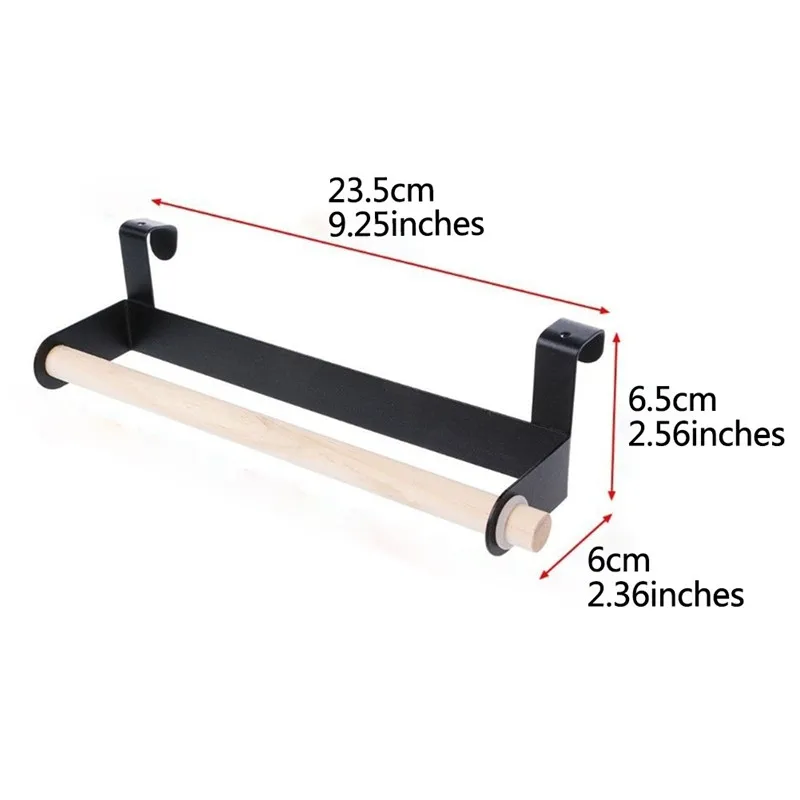 Black Nature Wood Strong Bearing Towel Rack Tissue Roll Paper Holder for Home Kitchen Cabinet - Цвет: Black