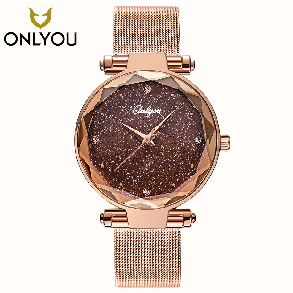 ONLYOU элегантные женские часы лучший бренд класса люкс наручные Rosegold сетка