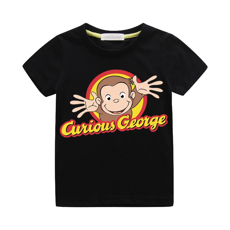 Black T-shirts Для мальчиков и девочек дети милые мультфильм Любопытный Джордж Костюмы летняя футболка костюм футболки дети короткий рукав футболка верхняя одежда ZA090 - Цвет: Black T-shirts