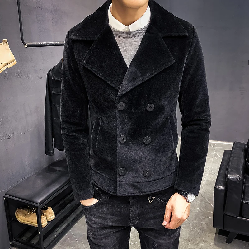 A016 P95Autumn зимние мужские короткие Стильные мини тренчи Новые пальто кардиган