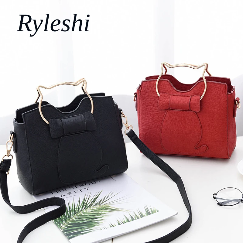 Для женщин психического Кот ручка Лук Сумочка ПУ кожи плеча Сумка повелительница