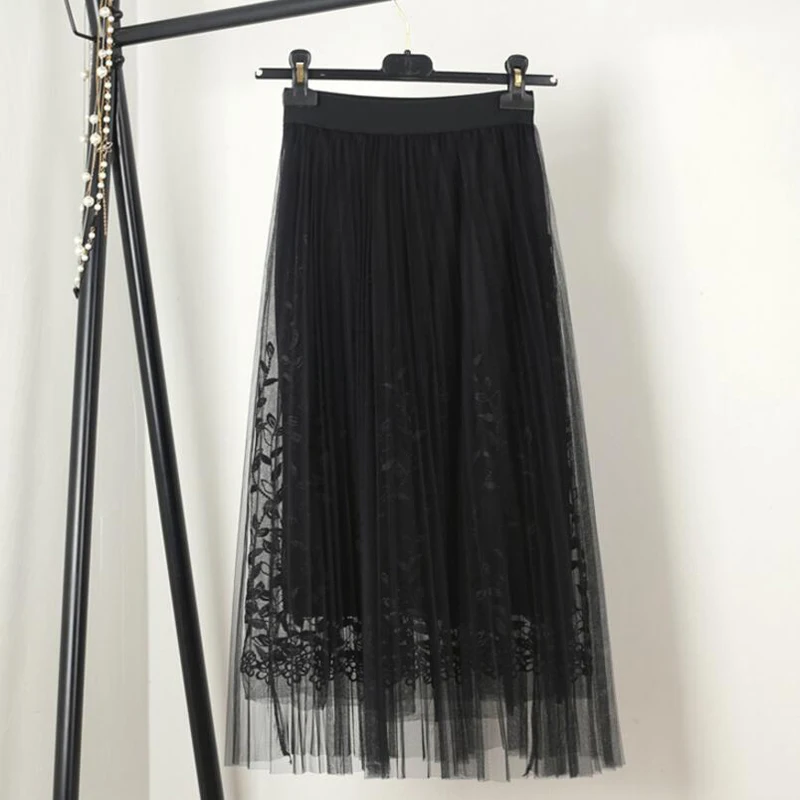 Новые юбки на весну 2018 женская одежда длинные с вышивкой из бутика сетчатая