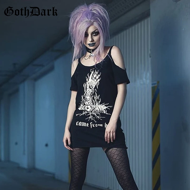 Женская длинная майка Goth Dark, летняя готическая футболка на бретелях с открытой спиной, черная винтажная футболка с принтом в стиле Харадзюку