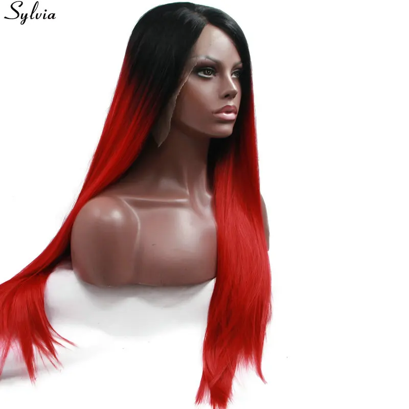 Sylvia длинные шелковистые прямые черный корень Ombre Красный синтетический