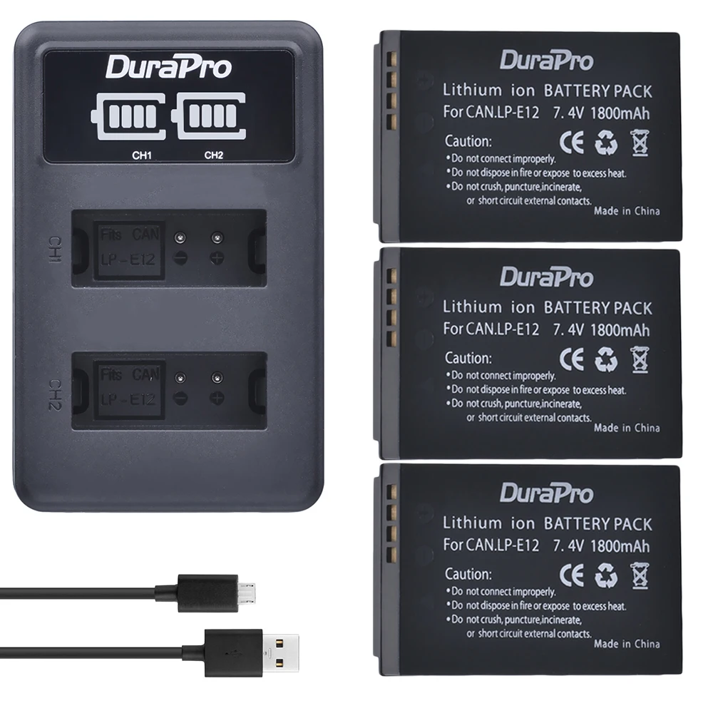 3 аккумулятора для Canon LP E12 LPE12 батареи + двойное зарядное устройство USB M 100D Kiss X7 Rebel