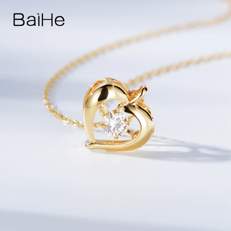 BAIHE Solid 18K Yellow Gold 0.20ct Certified H/SI 100% Genuine Natural Diamond Women Trendy Engagement Fine Jewelry Necklaces | Украшения и