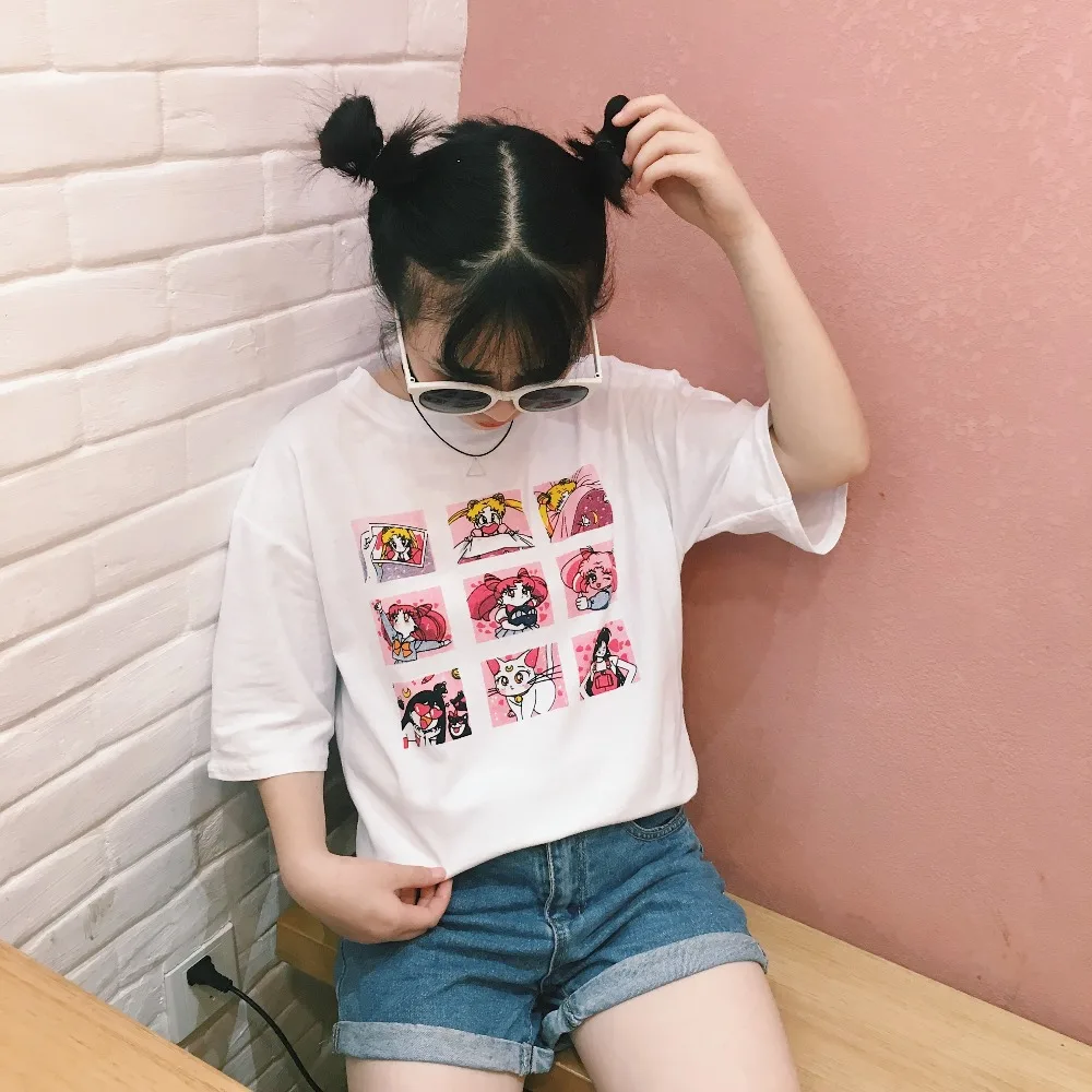 Женская свободная Мягкая футболка в Корейском стиле Harajuku Ulzzang с принтом героев