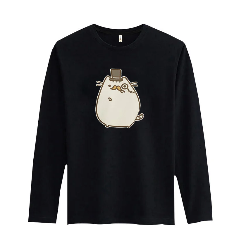 Hot ! Funny Cat Long Sleeve tshirt Men 2016 with High Quality T Shirt Luxury Brand in 3xl Cotton Teeshirt White xxs Black | Мужская