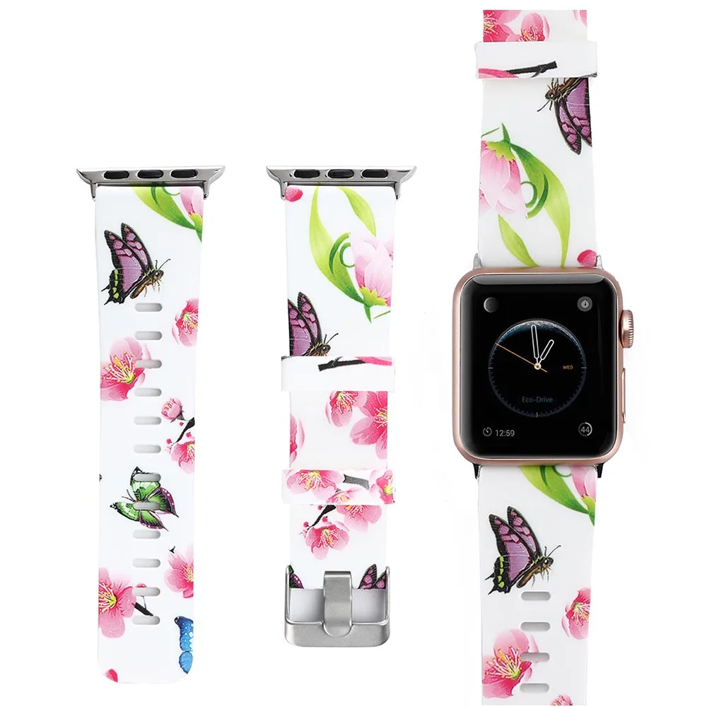 Ремешок спортивный из натурального силикона для Apple watch 3 2 1 4 Iwatch band 42 мм 38 44 40