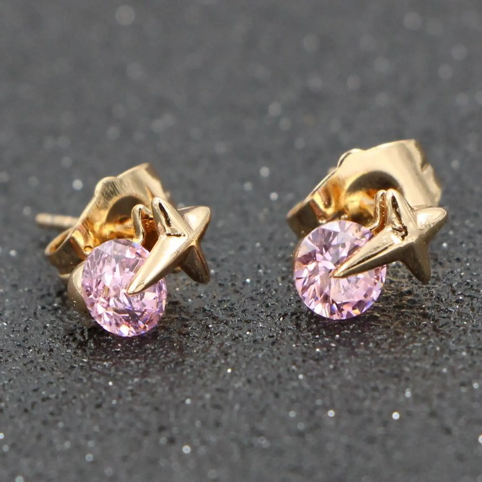 Женские серьги-гвоздики HeeZen серьги с розовым камнем и цирконием в форме звезды
