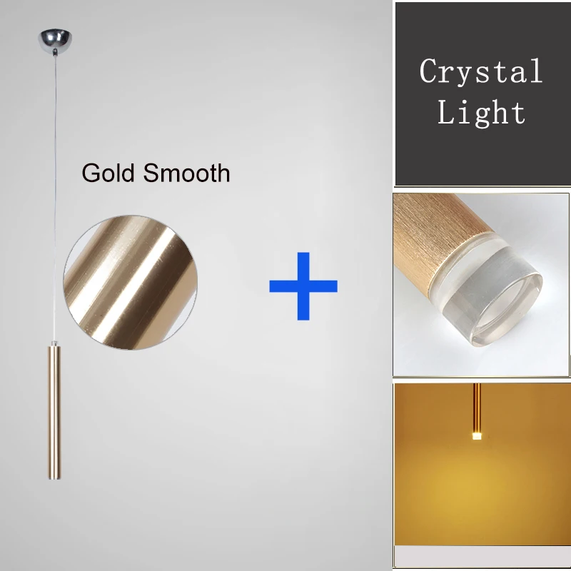 Gold Smooth-Crystal Светодиодный подвесной светильник с длинной трубкой, светильник для кухни, острова, столовой, магазина, бара, украшение, цилиндрическая труба, подвесной светильник, кухонная лампа ZDD0008 - Цвет корпуса: Gold Smooth-Crystal