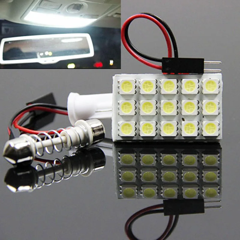 

6 шт. Белый T10 15 smd 5050 Светодиодная автомобильная лампа, лампа для чтения салона автомобиля, Festoon Dome 2 адаптера, DC 12 В, автомобильный Стайлинг, вы...