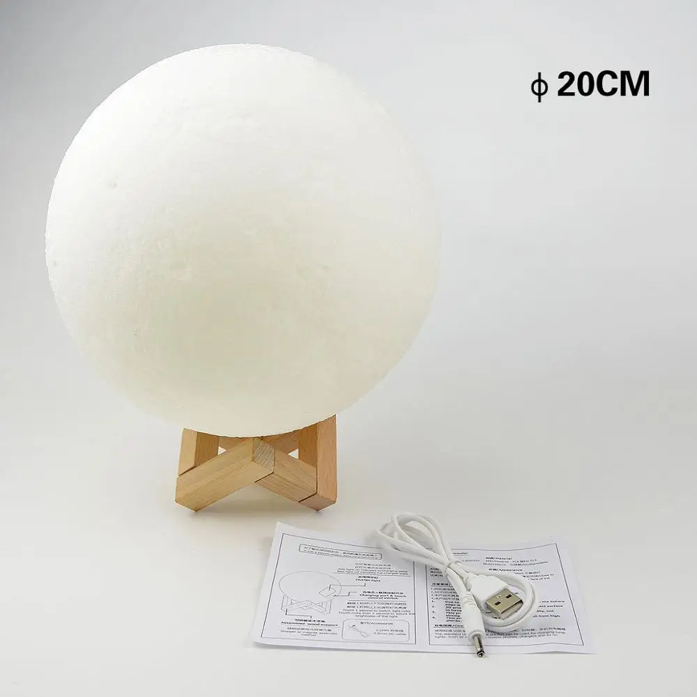 Diameter 20cm Новинка 3D лунный свет Ночной светильник сенсорный переключатель Новинка 3D печати лампы Moon прикроватные настольные Украшение стола лампа творческие подарки - Цвет: Diameter 20cm
