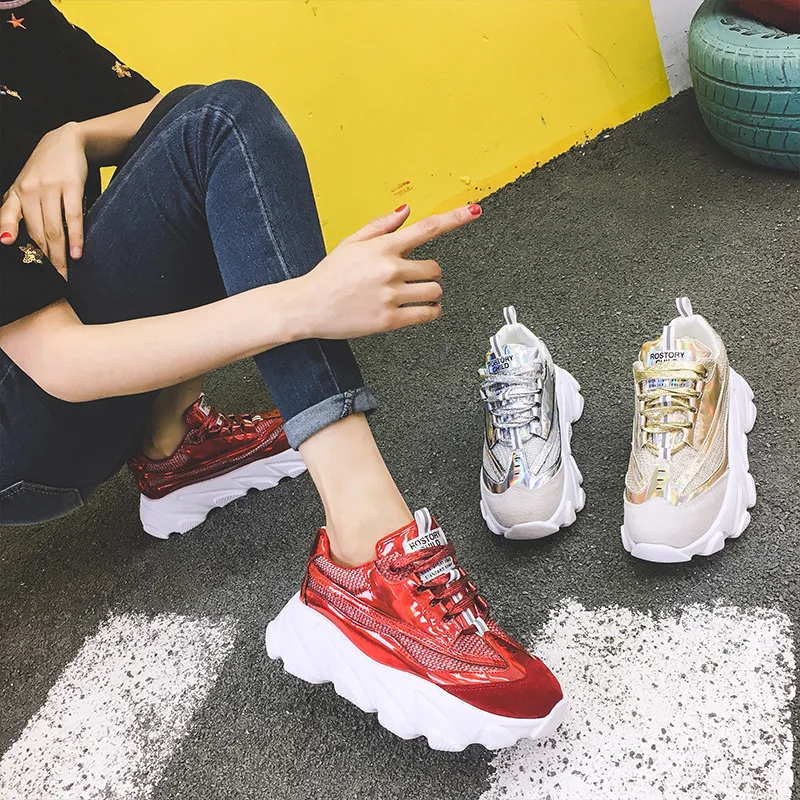 Женская обувь; кроссовки на платформе; zapatos de mujer; chaussures femme; модные брендовые Женские Дышащие туфли в стиле пэчворк