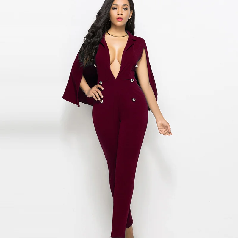 QIUXUAN осенние сексуальные женские комбинезоны однотонный плащ с глубоким