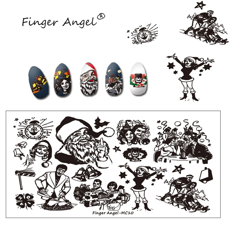 Finger Angel 1 шт. рождественские пластины для штамповки ногтей изображение штамп уникальный мультфильм Лось Снежинка 6*12 см DIY ногтей шаблон пластины