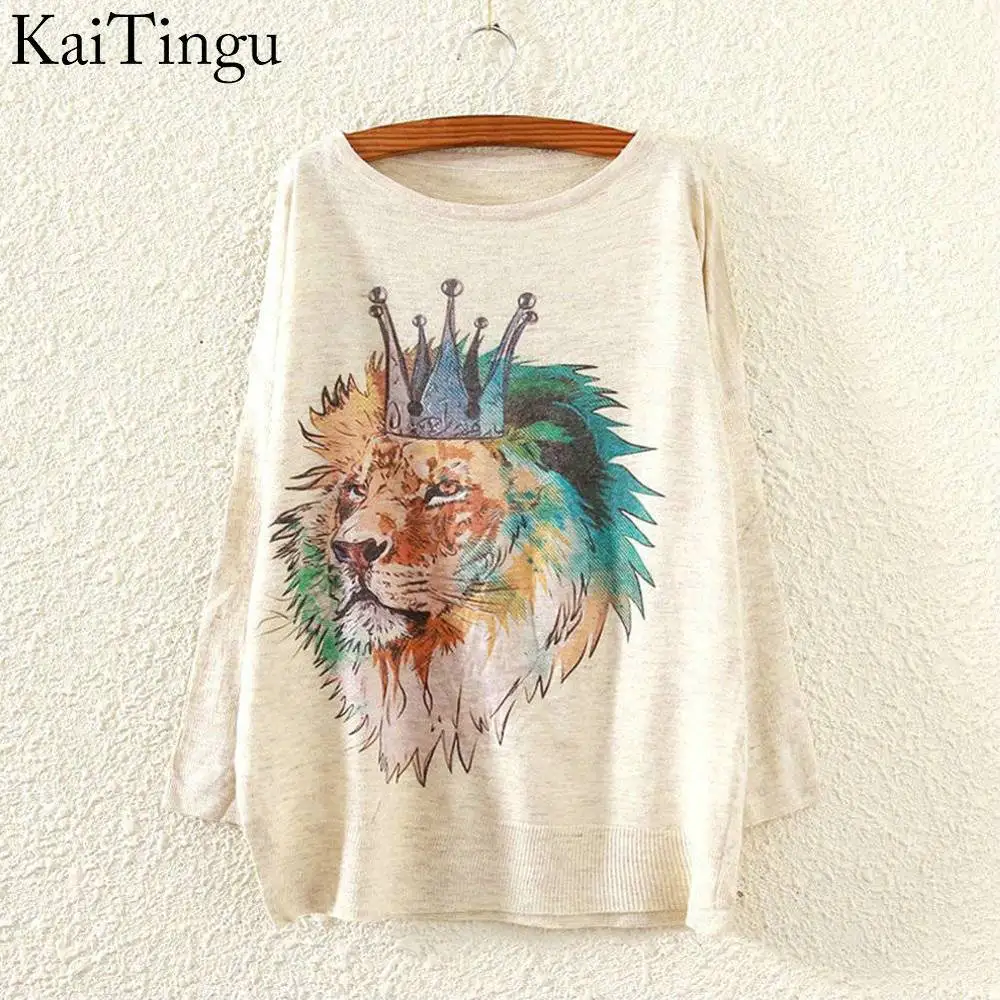 KaiTingu 2015 New Fashion Autumn Winter Clothing Women Sweater And Pullover Long Batwing Sleeve Jumper Knitwear Lion King Print | Женская