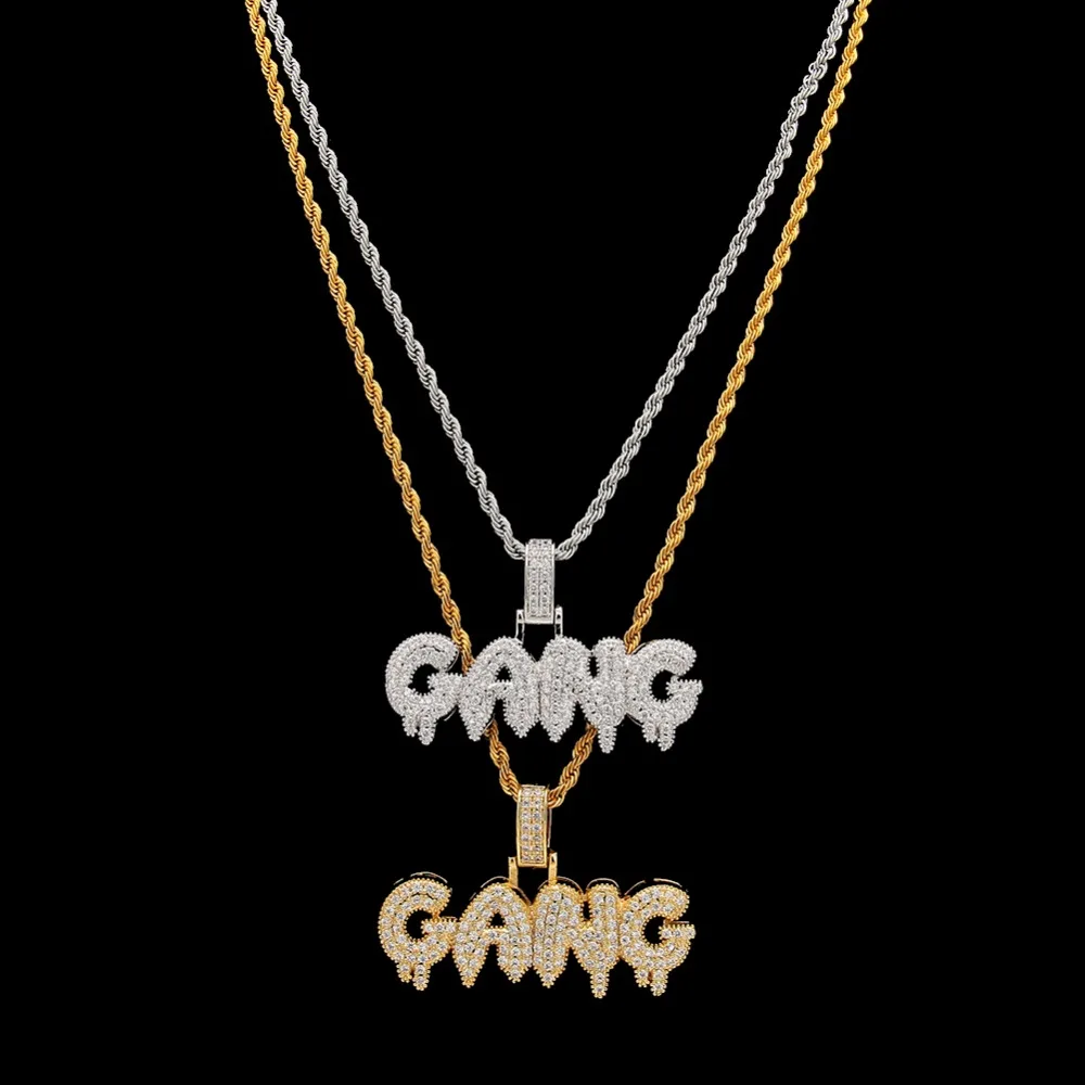 UWIN банда капельного пузыря буквы кулон AAA CZ Bling Iced Out микро проложили хип хоп ожерелье мужские хип-хоп ювелирные изделия