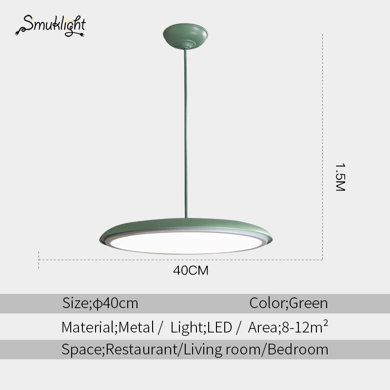 Green 40cm Modern nordic LED Pendant lamp Art Design metal iron Acrylic suspension Round Plate light RC Dimmer creative thin hanging Lamp - Цвет корпуса: Green 40cm