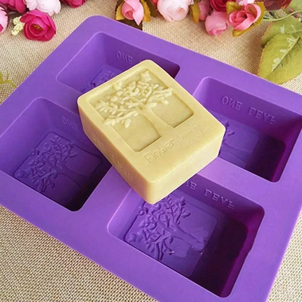4 Отделения Форма дерева силиконовая форма для мыла DIY Ручная работа Мыло ручной