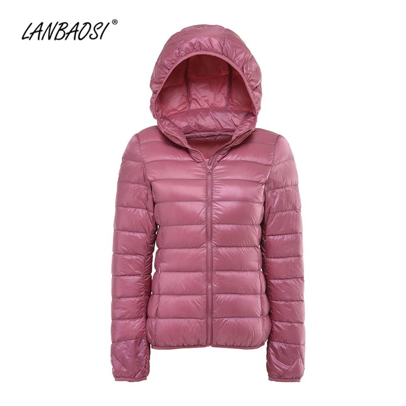LANBAOSI Зимний Легкий пуховик для женщин Сверхлегкий тонкий белый с капюшоном