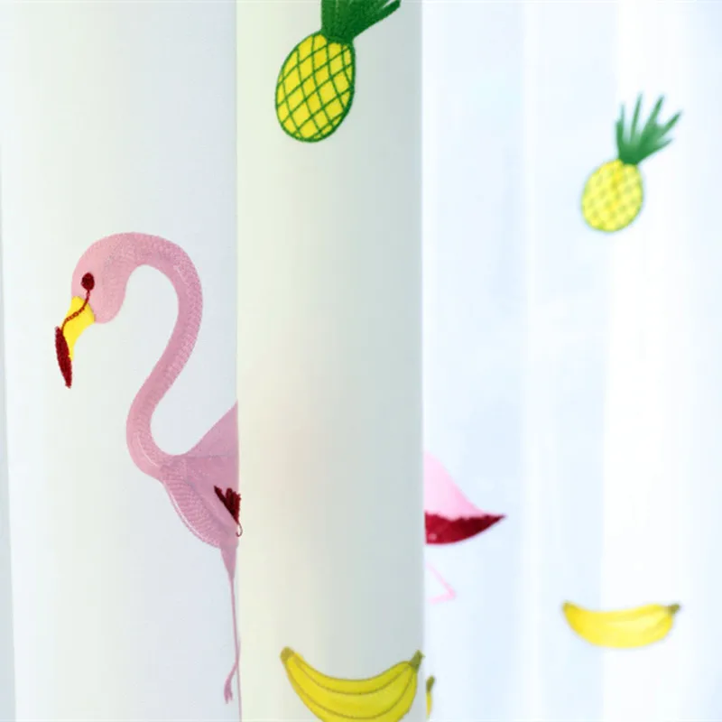 Cute Embroidered Yellow Banana Pineapple Curtain for Kids Room Green Leaves Sheer Tulle Children Red Birds Flamingo Living | Дом и сад