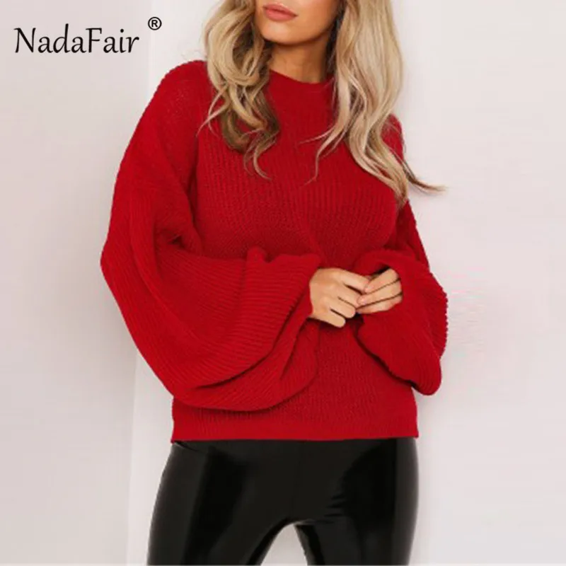 Nadafair корейский вязаный свитер Джемперы для женщин длинный фонарь рукав Свободный Повседневный зимний свитер Пуловеры Pull Femme Hiver