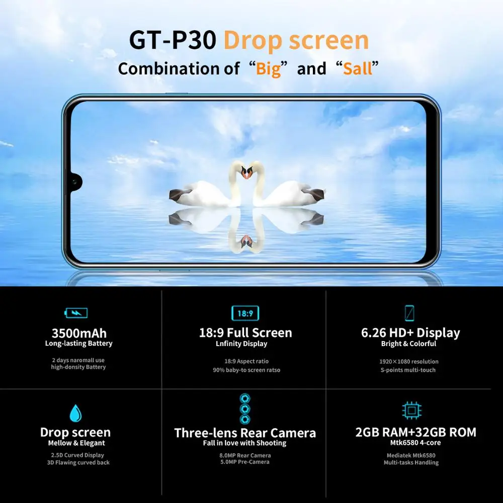 6 26 &quotсмартфон с большим экраном Cectdigi P30 Android 8 1 2 Гб ОЗУ 32 ПЗУ MTK6580 четырехъядерный